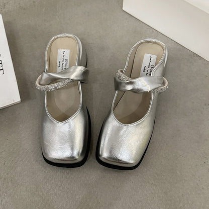 Middle Heel(3-5cm)Slippers PU Closed Toe Chunky Heel Rubber