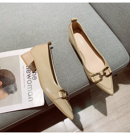 Women's Thick Heel Mid Heel Single Shoes2023Spring New Fashionable Elegant Matching Dress Shoes with Shallow Mouth Pointed Toe Low Heel Evening Shoes