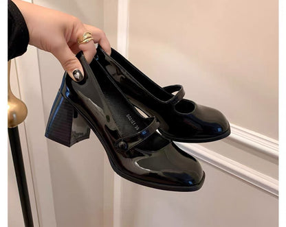 Mary Jane High Heels2023New Year's New Small Thick Heel French Style One-Strap Retro Single Shoes