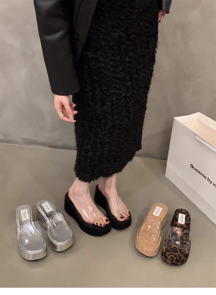 Rubber Wedge Slippers PU High Heel(6-8cm)