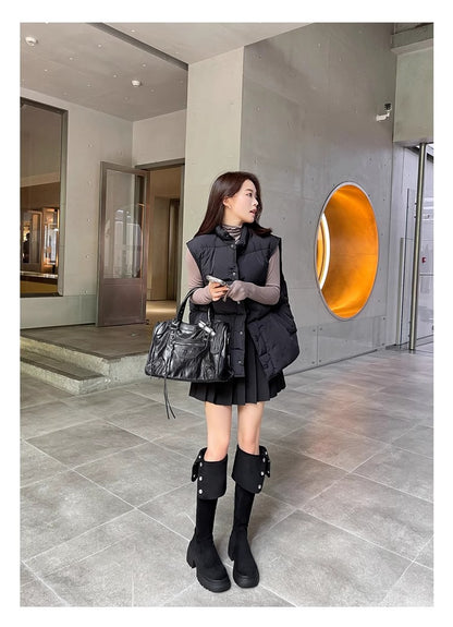 2025New Retro Small Western Boots for Women, Autumn and Winter Fleece-Lined Over-the-Knee Long Boots, Brown Long Boots, Riding Boots