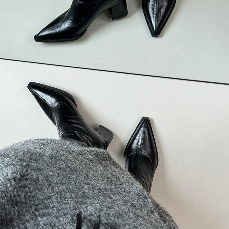 Pointed Toe Short Boots for Women2024New Autumn Winter Women's Boots Niche Slim Boots Design Sense Chunky Heel High Heel Short Boots