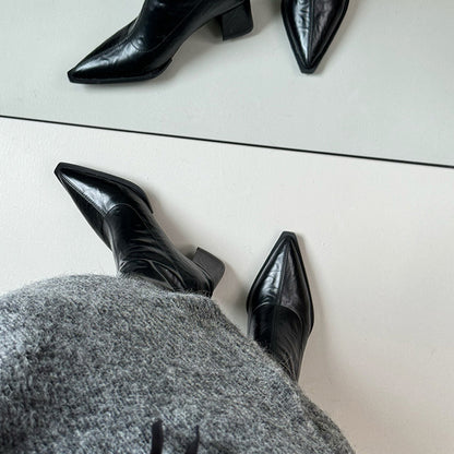 Pointed Toe Short Boots for Women2024New Autumn Winter Women's Boots Niche Slim Boots Design Sense Chunky Heel High Heel Short Boots