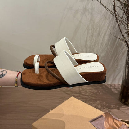 Rubber PU Medium Heel Flat Toe Slippers