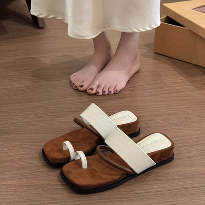 Rubber PU Medium Heel Flat Toe Slippers