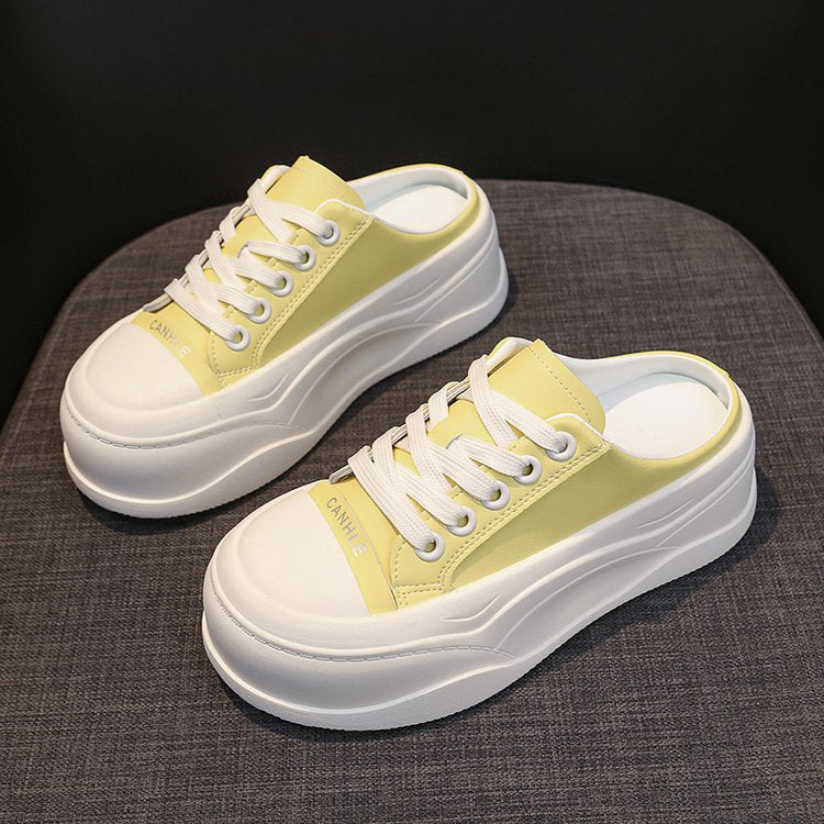 Rubber Closed-Toe Mid-Heel Slippers(3-5cm)Muffin Bottom PU