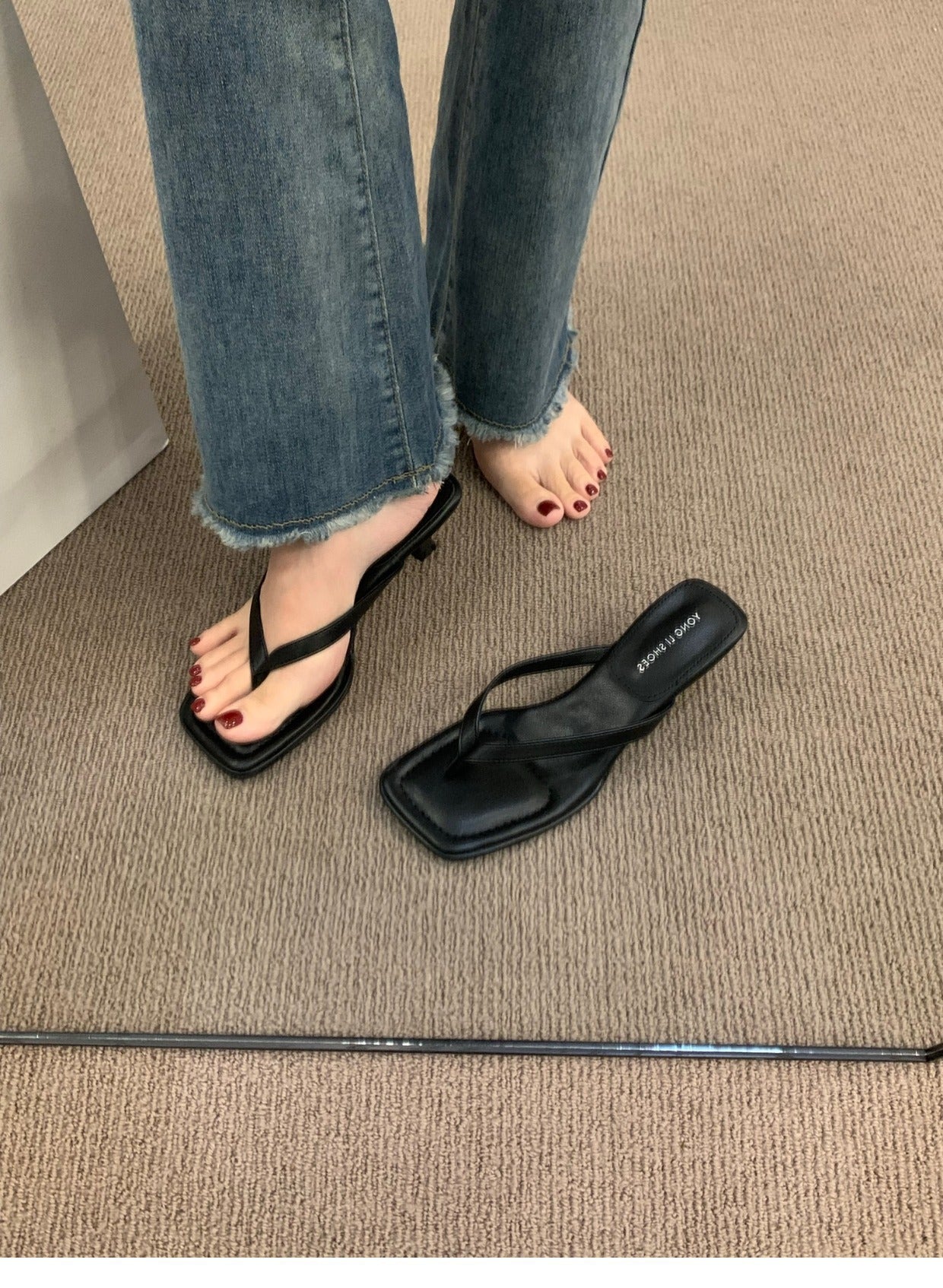 French-style Flip-flops Toe-post Sandals Fairy Shoes for Summer Outdoor Wear2024New simple thong high-heeled sandals