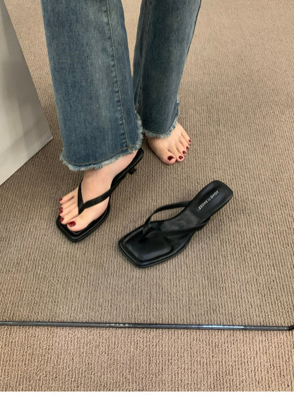 French-style Flip-flops Toe-post Sandals Fairy Shoes for Summer Outdoor Wear2024New simple thong high-heeled sandals