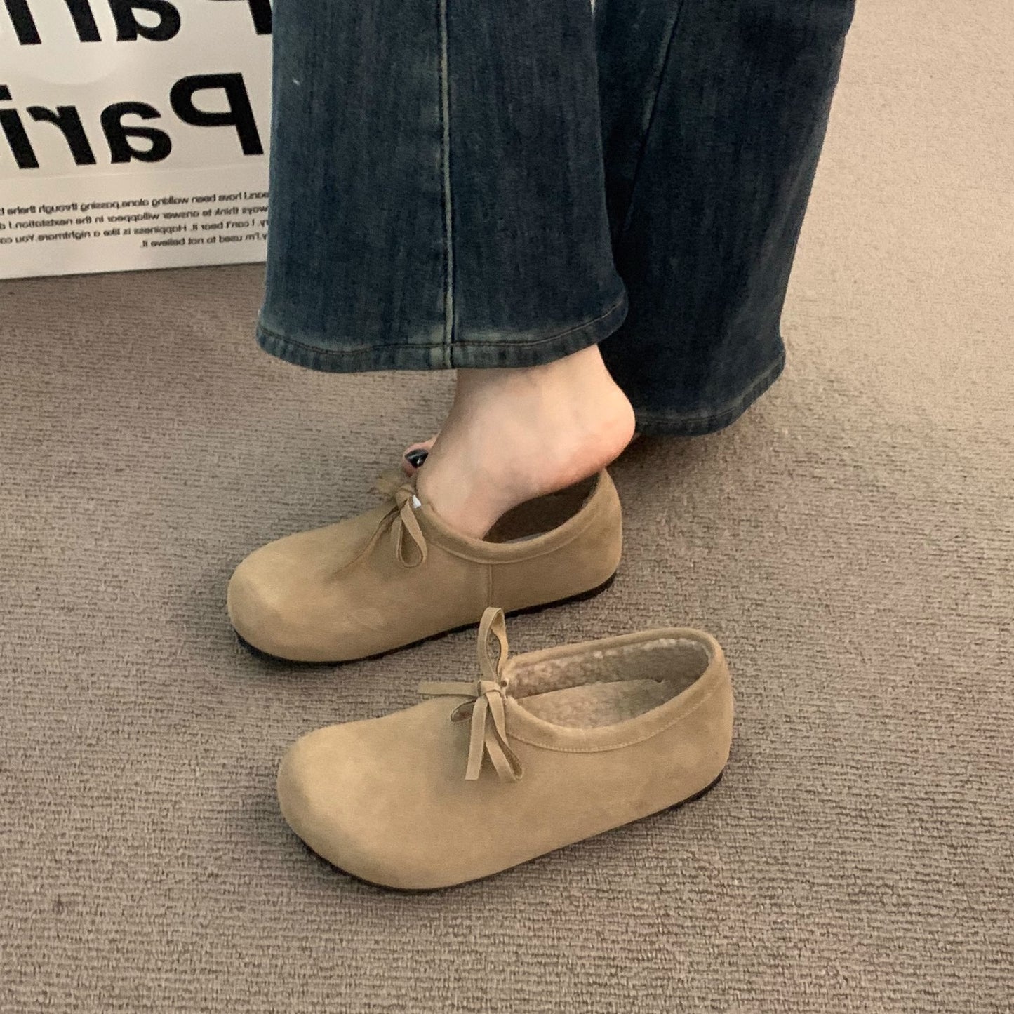 Late Night Breeze Height Increasing Thick Sole Leopard Print Fleece Lined Birkenstock Shoes for Outdoor Wear Autumn Winter Slip-On Ugly Cute Deep Mouth Beanie Cotton Shoes