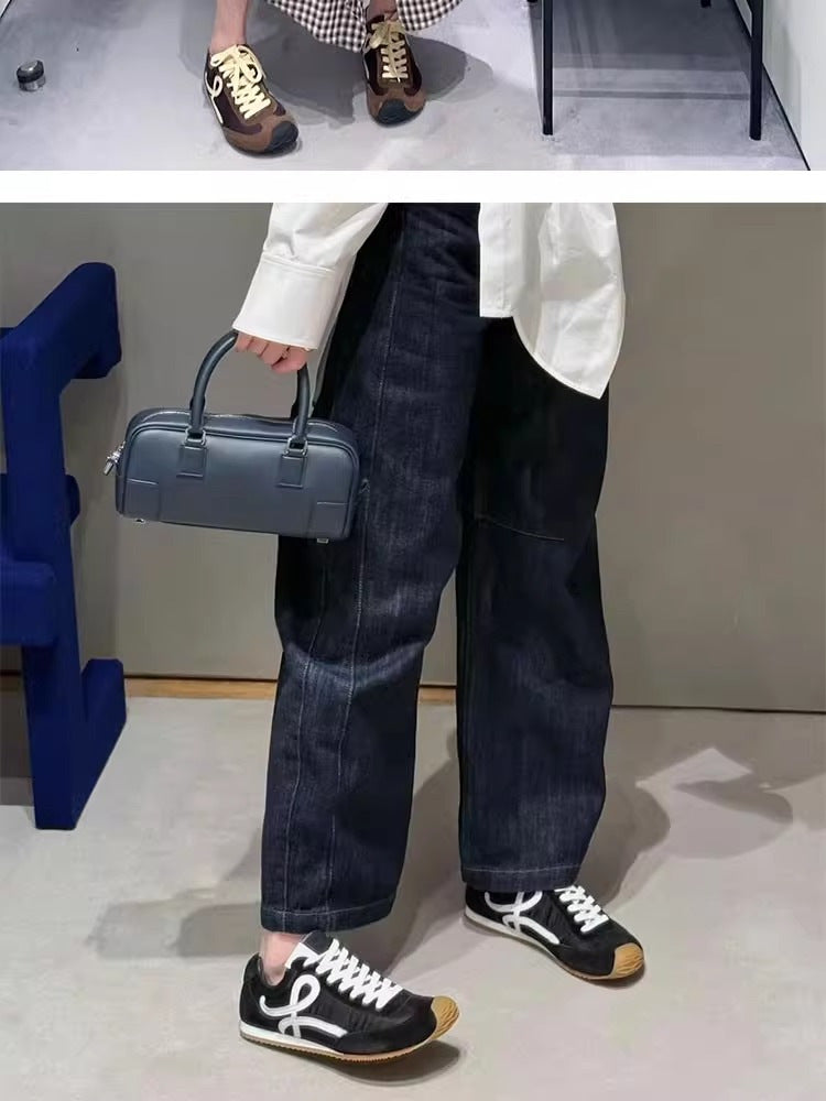 2025Luojia Spring Summer New Retro Flat Shoes Color Block Lace-up Ballet Sports Ugly Cute Shoes for Women