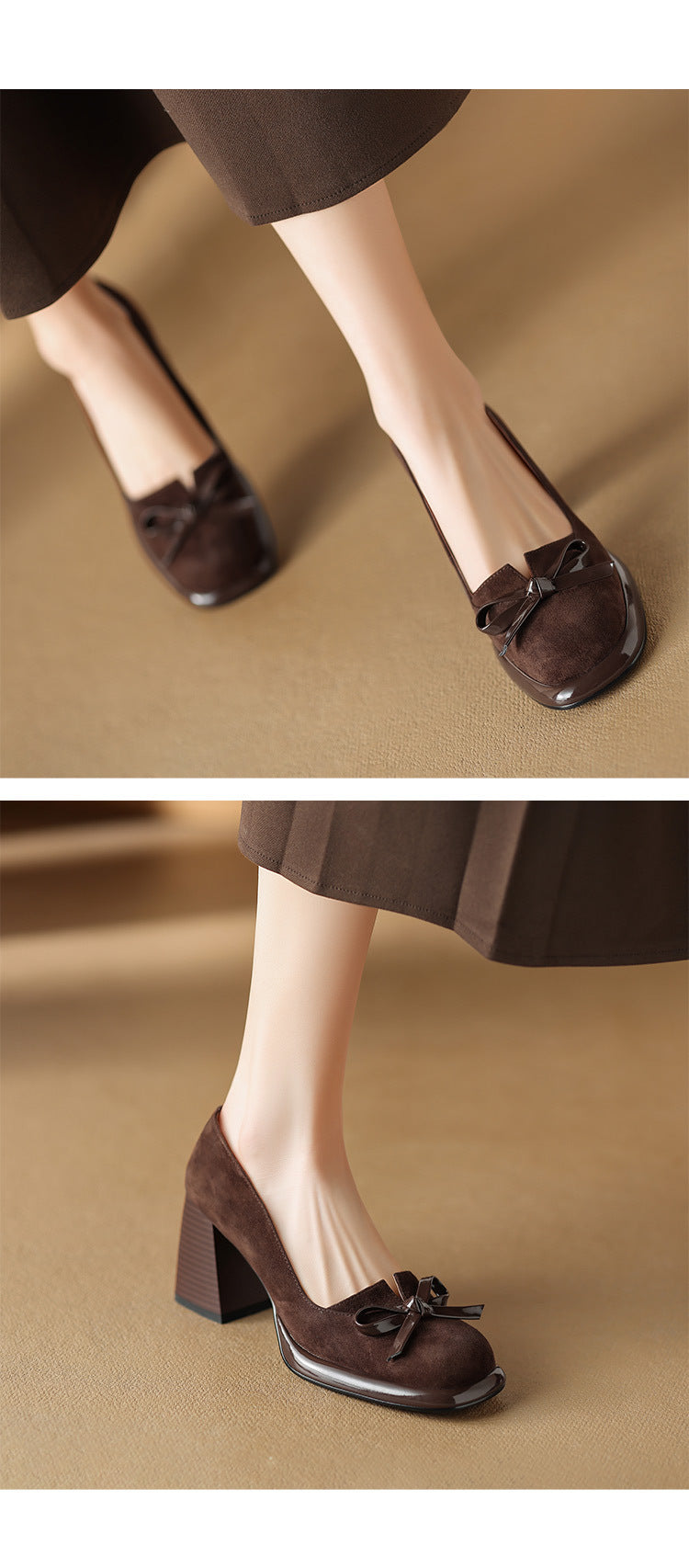 2024Spring New Style Bowknot Matte Chunky Heel Pumps for Women Shallow Mouth Waterproof Platform Chunky Heel Pumps
