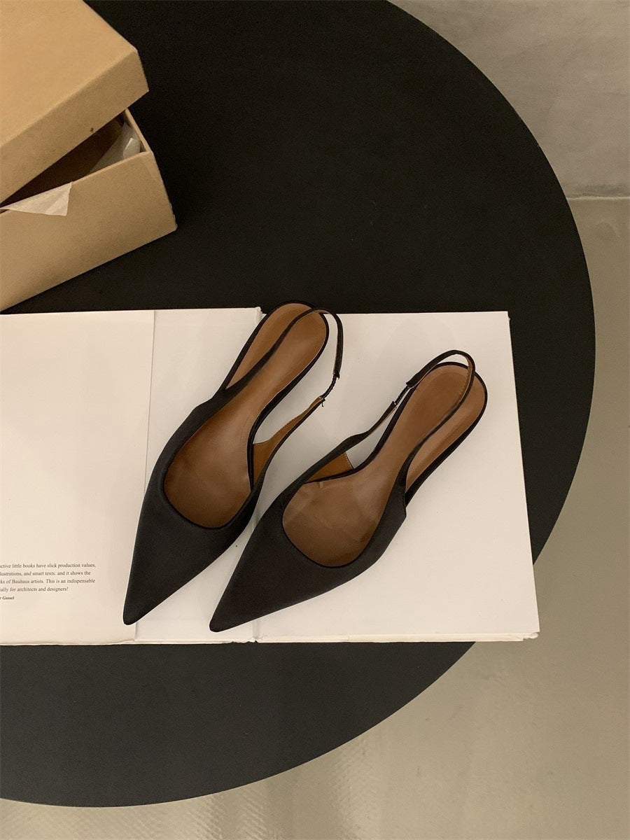 Niche high-end closed-toe sandals for women2024New Spring and Autumn Style Thin Heel Comfortable Pointed Toe Backless Single Shoes