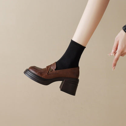 Soft and fluffy！2024Handmade Camellia Thick Sole Chunky High Heel Loafers
