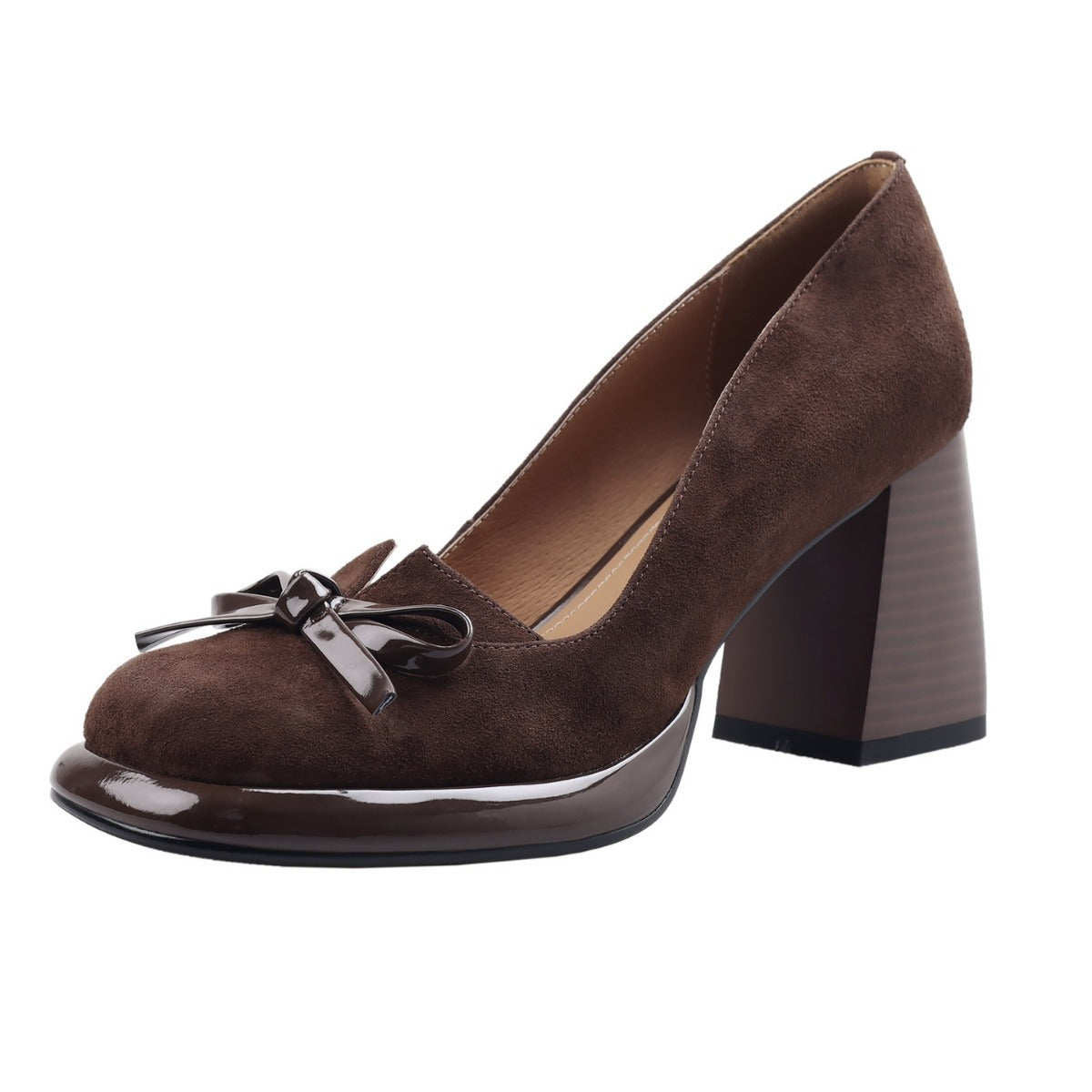 2024Spring New Style Bowknot Matte Chunky Heel Pumps for Women Shallow Mouth Waterproof Platform Chunky Heel Pumps