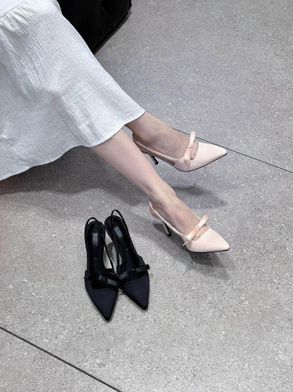 2025New French Style Pointed Toe Bow High Heels Women's Stiletto Sandals Elegant Versatile Shallow Mouth Shoes