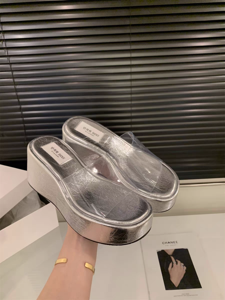 Rubber Wedge Slippers PU High Heel(6-8cm)