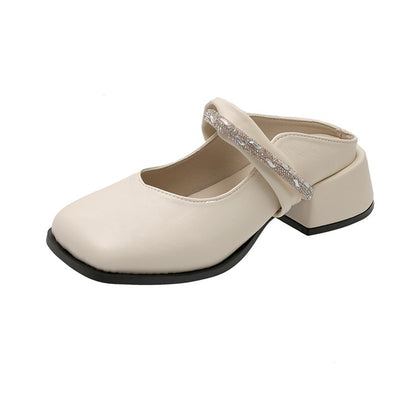 Middle Heel(3-5cm)Slippers PU Closed Toe Chunky Heel Rubber