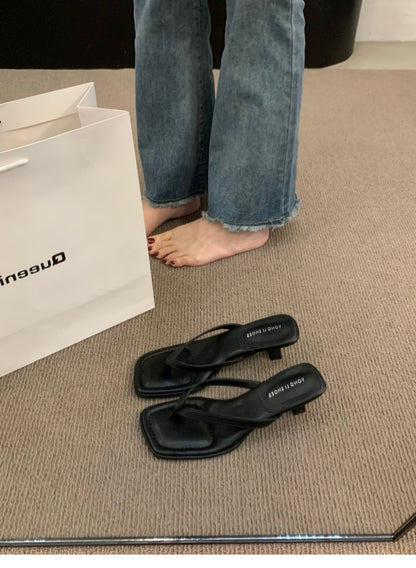 French-style Flip-flops Toe-post Sandals Fairy Shoes for Summer Outdoor Wear2024New simple thong high-heeled sandals