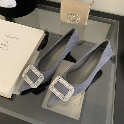 French pointed toe high heels stiletto single shoes for women2025Spring and Autumn New Style Cat Heel Elegant Rhinestone Black Work Shoes
