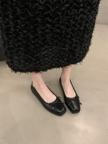 silver Flats Shallow Mouth Bowknot2024Spring New French Style Gentle Evening Breeze Flat Shoes for Women