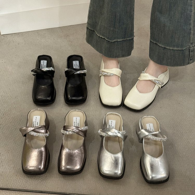 Middle Heel(3-5cm)Slippers PU Closed Toe Chunky Heel Rubber