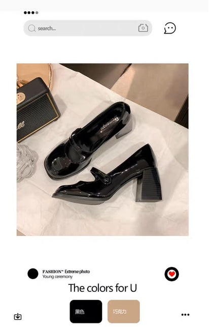 Mary Jane High Heels2023New Year's New Small Thick Heel French Style One-Strap Retro Single Shoes