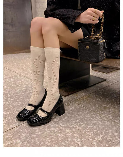 Mary Jane High Heels2023New Year's New Small Thick Heel French Style One-Strap Retro Single Shoes
