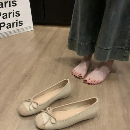 Women's French Style Shoes with Hidden Wedge2025Spring and Autumn New Suede Bowknot Slip-On Light Mouth Apricot Evening Shoes