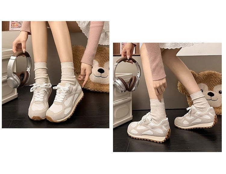 2025Spring New Women's Jogging Shoes Versatile Comfortable Flat Lace-up Shoes Fashion Trendy Casual Sneakers