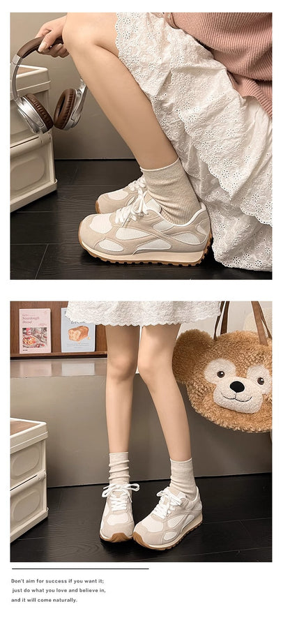 2025Spring New Women's Jogging Shoes Versatile Comfortable Flat Lace-up Shoes Fashion Trendy Casual Sneakers