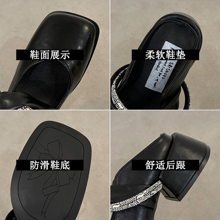 Middle Heel(3-5cm)Slippers PU Closed Toe Chunky Heel Rubber
