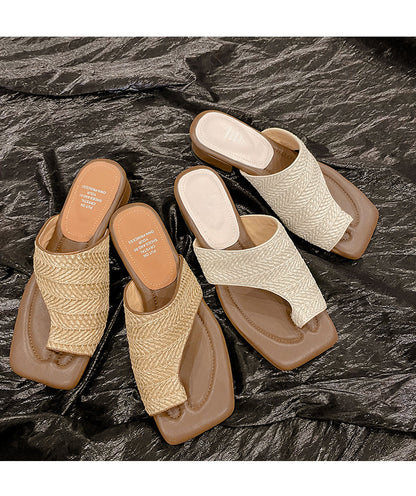 French Retro Vacation Style Woven Toe Clip Sandals for Women Summer Niche Design Chunky Heel Sandals